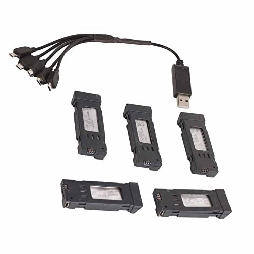 Panv RC Drone Lithium Akku, 3,7 V 600 MAh Akku Leichte RC Drohne Ersatzteile Sicher Robust mit 5 in 1 Ladekabel für S168 für E58