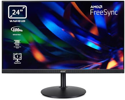 Acer CBA242YHbirf Monitor PC 24, Display VA Full HD, 100 Hz, 1 ms (VRB), 16:9, FreeSync, VGA, HDMI (1.4), Lum 250 cd/m2, Schermo PC, ZeroFrame, Regolazione in Altezza, Cavo HDMI Incluso, Nero