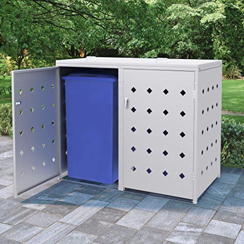JUNZAI Sideboard Kitchen Units,Sideboard With Drawers,Storage Unit,Double Wheelie Bin Shed 240 L Stainless Steel