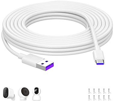 ACOCOBUY USB C Power Cable 5M, Power Extension Cable Type C Charging Cord for Mi Smart Camera C301 C400 C500 Pro Dual C700 2K Magnetic Mount USB A to C Long Charging Cord for Security Camera White