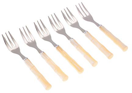 Rivadossi Sandro Set di Forchettine da Dolce, 6 Pezzi-Bamboo-100% Made in Italy, Artigianalità e Design, Acciaio Inox 18/10, Avorio, 6 unità