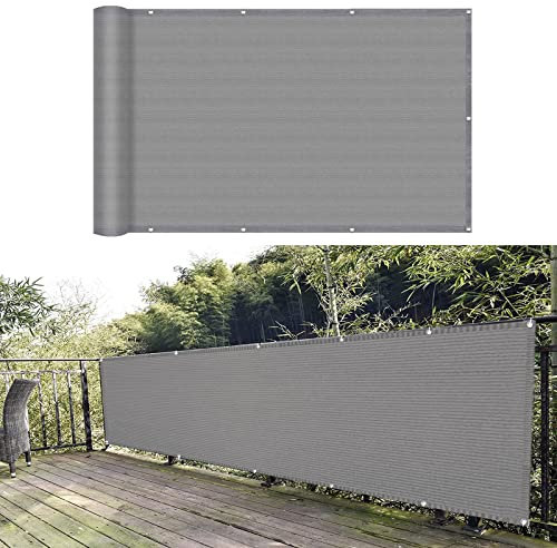 GUOJUN Balkonbespannung 100 x 200 cm Wind HDPE UV-Schutz Balkonsichtschutz Seitenmarkise mit Kabelbinder Ohne Bohren für Garten Balkon Terrasse Outdoor, Grau