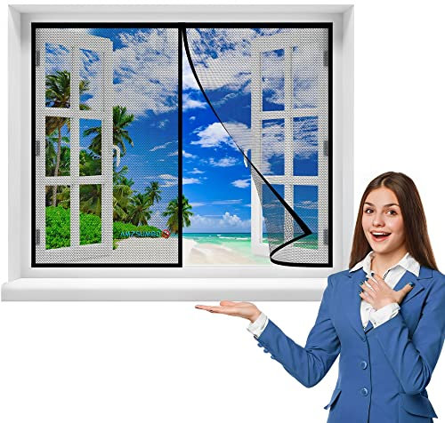 Magnet Fliegengitter Fenster Insektenschutz BalkonFenster Fliegenvorhang Fliegengitter ohne Bohren Vorhang, 85 x 120 cm für Balkontür Wohnzimmer Schiebetür Terrassentür(Schwarz)