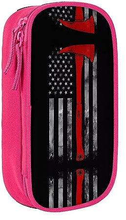 vacsAX Trousse à crayons en tissu Oxford durable et élégante pour fournitures scolaires et de bureau, trousse à crayons, pompier, hache rouge drapeau, rose, Taille unique, Porte-cartes