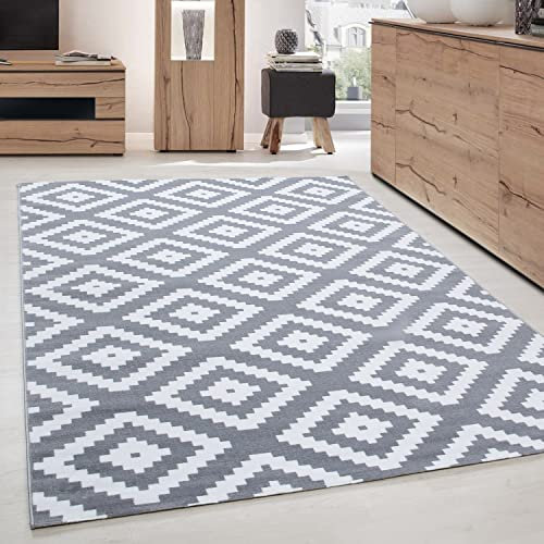 Carpettex Teppich Wohnzimmer Kurzflor 140 x 200 cm Grau Modern Geometrisch Design -Teppich Schlafzimmer Flauschig Extra Weich Waschbar Küchenteppich Teppich Esszimmer Kinderzimmer Wohnzimmerteppich