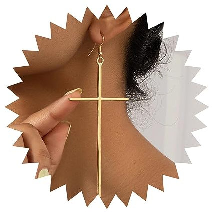 Allereya Vintage Gold Retro Kreuz Ohrstecker - Große Kreuz Tropfen Ohrringe mit Haken für Frauen und Mädchen