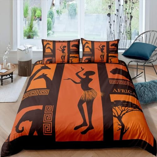 Bettwäsche 135x200 Afrika Bettwäsche-Sets Retro-Ethno-Stil Weiche Mikrofaser 3D Bettbezug Set Afrika 3 Teilig Bettbezüge mit Reißverschluss und 2 Kissenbezug
