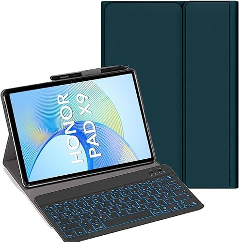 YHFZR Tastatur Hülle für Honor Pad X9a/ X9/ X9 Pro 11,5 Zoll, [QWERTY Layout] Ultraslim Hülle mit 7 Farben Beleuchtung Kabellose Tastatur mit Schützhülle, Grün