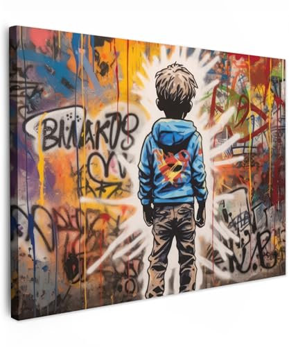 MuchoWow© Wandbilder 80x60 cm Schlafzimmer Deko Leinwandbilder Wohnung Bilder für Wohnzimmer Fotoleinwand Wand Bild auf Leinwand Wall Decor Graffiti - Jungen - Farben - Kunst - Straßen Art