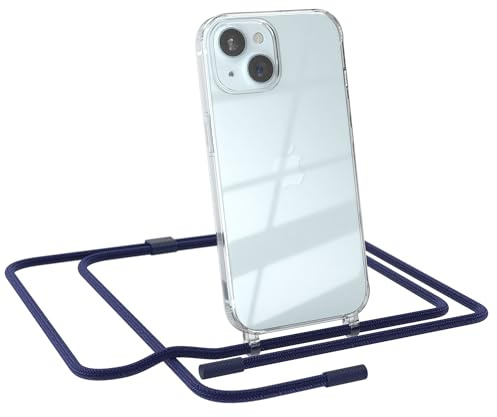 EAZY CASE - Handykette kompatibel mit iPhone 15 - dünne Handyhülle für iPhone 15 Hülle mit Band als Fallschutz Kette zum Umhängen transparente Hülle Silikon in Nacht Blau