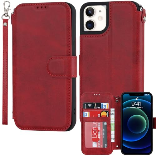 ELTEKER Hülle für iPhone 11 Klapphülle,Handyhülle iPhone 11 Lederhülle mit Kartenfach,Perfekt Schutz Case mit Ständer Handytasche Hülle für iPhone 11,Rot