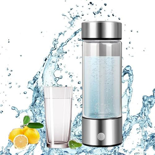 Portable Hydrogen Water Bottle, Rechargeable Hydrogen Water Ionizer Machine, Hydrogen Water Generator, Hydrogen Rich Glass Bottles, Hydrogen-rich Water Cup Generator for Home Travel (Silver)