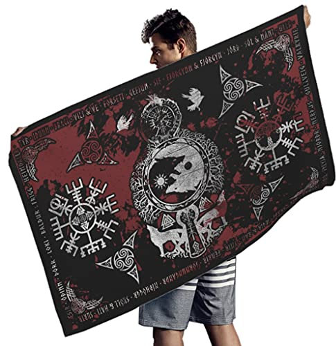Zbbfwu Wikinger Wolf Weiches Leichtes Strandtuch-großes Badetuch,Perfekt für Strand Schwimmen Wikinger-6 150x75cm