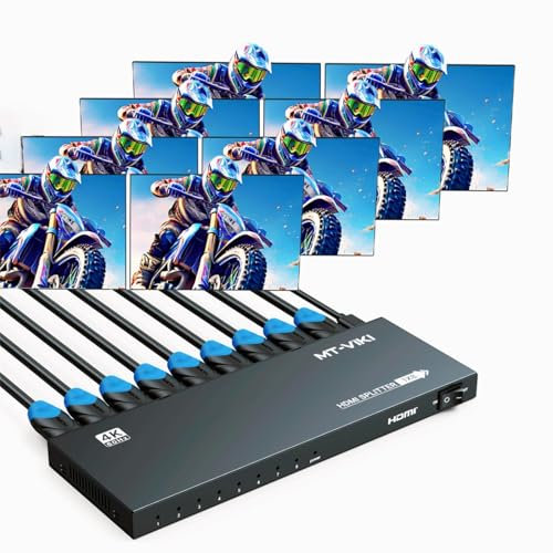 MT-VIKI 4K60Hz HDMI Splitter 1 in 8 Out Gleichzeitig HDMI Verteiler 8 Monitore Mirror 1x8 EDID HDCP 2.2 4:4:4 40m Langstreckenübertragung