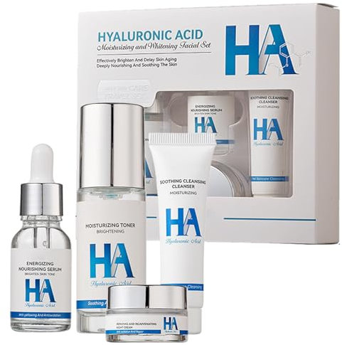 Gesichtspflege Set Damen mit Hyaluronsäure - 4PCS Hautpflege Sets & Kits mit Toner-Reiniger-Serum-Creme - Hyaluron Pflegeset Damen - Feuchtigkeit Hautpflegeset Anti-Falten verbessern Elastizität