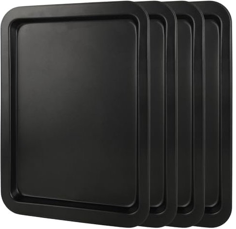 JMIATRY 4 Pcs Non Stick Oven Baking Tray, Rectangle Heavy Duty Carbon Steel Oven Tray, PFOA Free Roasting Tin Pans for Baking Food, Black, 33X23X2cm