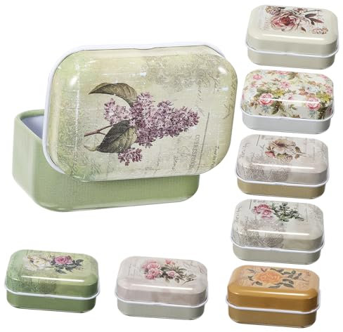 CALLARON 8 Stück Boxen Schmuckkästchen 6 x 4 x 2,5 cm Blechdosen Mit Klappdeckel Kleine Metalldosen Dekorative Dosen Schmuckkästchen Dekorative Boxen Mit Deckel
