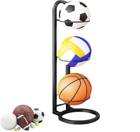 Vertikales Ball-Aufbewahrungsregal, mehrlagig, Ball-Organizer, Regal für Basketball, Fußball, Volleyball, Lagerregal, mehrschichtiger Ball-Organizer, Ballständer, vertikale Ballaufbewahrung (Schwarz,