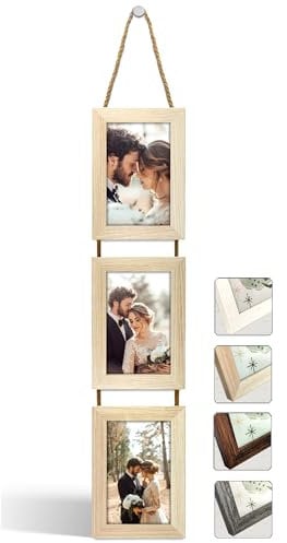 NEOWS Bilderrahmen Collage für Mehrere Bilder - Dekorative Bilderrahmenset zum Aufhängen an der Wand - Mehrfach Fotorahmen Hochformat mit Schnur für 10x15 Fotos (Eiche Natur, 3 Vertikale Fotos)
