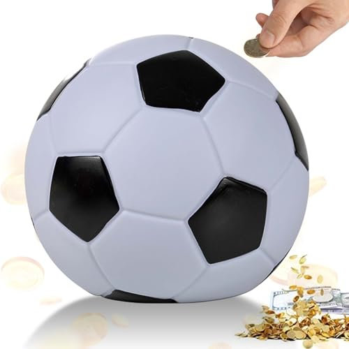 Spardose Fußball Sparschwein für Jungen Mädchen, Fußball spardose 15 cm Fußball Sparbüchse Kleine für Kinder, Kinder-Spardose für Geburtstagsgeschenk, Schwarz Weiß