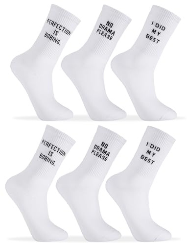 Yamitora 3 Paar Tennissocken Damen Sportsocken 39-42 Baumwollesocken Lustige Socken Spruch Beiläufige Socken Damen Hip Hop Weiß Geschenke