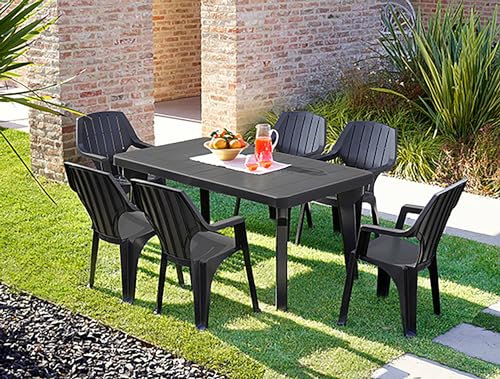Dmora - Tisch im Freien Mercurio, rechteckiger Regal, ausziehbarer Garten- oder Bartisch, 100% Made in Italy, 160-220x90h74 cm, Anthrazit
