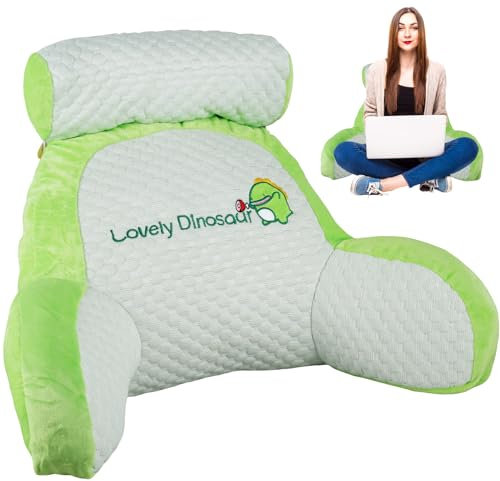 Reading Pillow for Bed Lovely 2 In 1,Back Support Cushion with Arms Detachable Backrest Support Pillow Cuddle Cushion for Bed,Back Gaming Pillow Reading Back Support Pillow (Ice Bean(M), Dinosaur)
