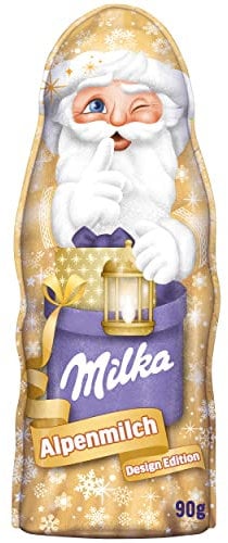 Milka Weihnachtsmann Alpenmilch Design Edition 1 x 90g I Schoko Weihnachtsmann I 3 verschiedene Designs I Weihnachtsschokolade aus 100% Alpenmilch - Sortiert