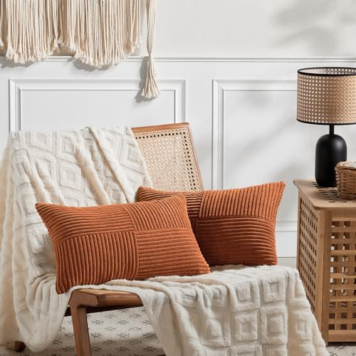 FDTERN 2er Set Rostrot Kordsamt Kissenbezug 40x80CM Weich Moderne Dekorative Kissenbezüge Kissenhülle Dekokissenbezug Sofakissen Dekokissen Boho Herbst Deko für Sofa Schlafzimmer Wohnzimmer Bett