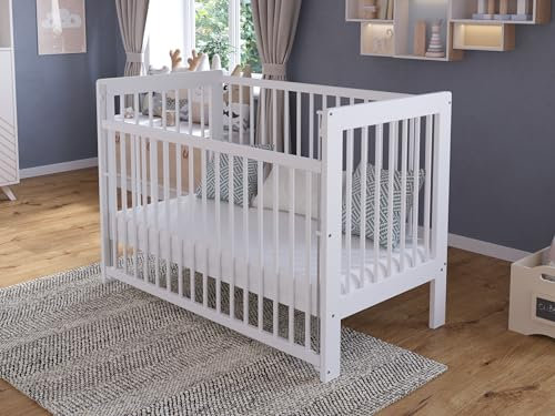 Love For Sleep Cuna Convertible en Cama 120x60cm Convertible con Barrera De Seguridad Blanco-Pino Nova Juego Completo de Cuna - Cuna Cama Bebe Convertible - Baby Bed, Cuna Madera