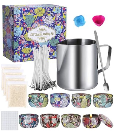 HYSINSE Set Regalo Kit Fai-da-Te per Candele, Kit per fabbricazione candele, Cera d'api, 50 stoppini di Cera con Supporto, 8 barattoli di Latta per Candele Fai-da-Te, 123 Set di Candele profumate (A)