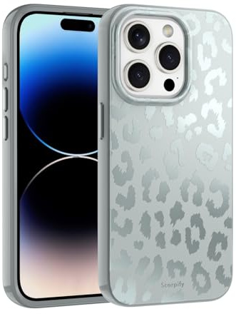 SCORPIFY für iPhone 15 Pro Hülle [kompatibel mit Magnetic] mit mattem Nebel Leoparden Geparden Druck Design, niedliche Handyhülle für Frauen und Mädchen, Blaue neutrale Ästhetik, schlanker Bumper