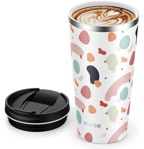ulwae Insulated Coffee Mug with Ceramic Coating, 510.3 g Travel Mug with Leak-proof Lid, Vacuum Double-wall Tumbler, Stainless Steel Thermal Cup for Tea, Hot Cocoa, Cold Beverage, Ice Drinks