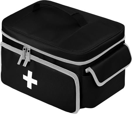 BOHEMIABY Tragbar Arzttasche Medizintasche, Luft Reiseapotheke Tasche, Arzttasche Hausbesuch, Tragebare Medikamententasche für Pflege, Medizintasche Reise Aufbewahrungstasche, Schwarz