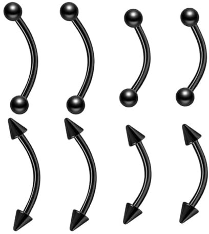 WeddHuis Lot de 4 Piercing Nez Sourcil Lèvre Oreille Tragus Balles & Pointe, Piercing Arcade Homme Femme, Acier Chirurgical, Court