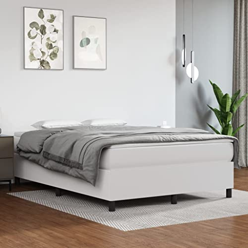 Juroupi Sommier à Ressorts de lit Blanc 140x190 cm Similicuir Sommier avec Pieds,Sommier Tapissier