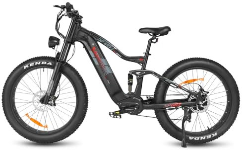 SAMEBIKE 26 Zoll Aluminium Softail Federung Mountainbike, 48V/17Ah Lithium-Ionen-Akku, 7-Gang, Hydraulische Scheibenbremse, LCD-Anzeige (SCHWARZ)