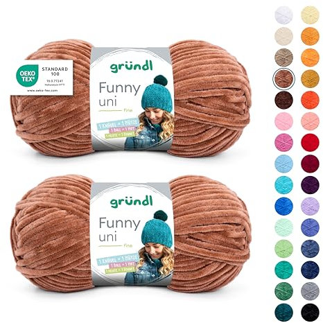 Gründl Wolle Funny uni - weiche Chenille Wolle zum Häkeln - Kuschelig und hautfreundlich - 100% Polyester - 2 Knäuel 100 g / 120 m - Nadelstärke 5-6, Hellbraun