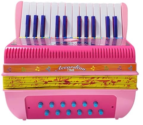 Dioche Mini-Akkordeon, 24 Tasten, 2 Bässe, Akkordeon für Kinder, Studenten, mit Riemen für Anfänger, Pädagogisches Musikinstrument (PINK)