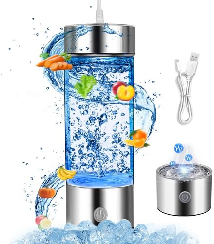 Hitree Botella de Agua Hidrogenada, 470ml Generador Portátil de Agua de Hidrógeno Rica, Tecnología SPE y PEM, para Deporte, Hogar, Oficina, Viajes y Bebida Diaria (Plata)