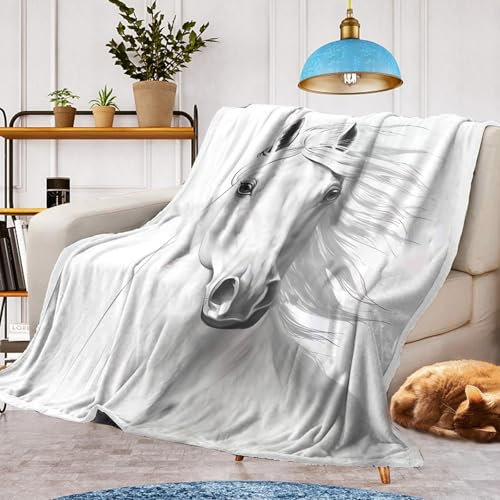 Decke PferdMotiv Kuscheldecke,Warm und Flauschig Kinder Pferd Decken Flanelldecke,mikrofaser Couchdecke Raumdekoration(Pferd A, 130x150cm)