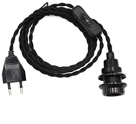HCPGBGLBTF Cordon textile vintage for UE Bouchon interrupteur E14 Porte-lampe for bulbe fileté for jeux de cordon de lumière pendentif Support de lampe(3 m cord,Noir)