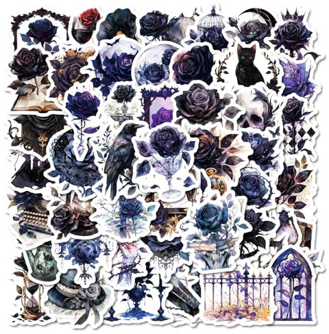 PRETTY SUNSHINE 50 Stücke Dunkle Rose Sticker, Graffiti Gotisch Aufkleber für Koffer Laptop Kindle Journal Helm Auto Motorrad Fahrrad Skateboard Scrapbook Ordner, Wasserdicht Vinyl Sticker