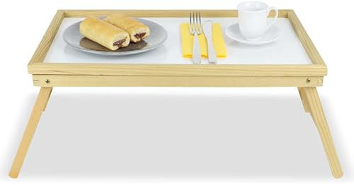 FERCASASHOP - Vassoio da Letto, da Poltrona, Pieghevole in bambù, per Colazione, con Gambe Ripiegabili, Colore Naturale, Marrone, 31x50x23.5 cm