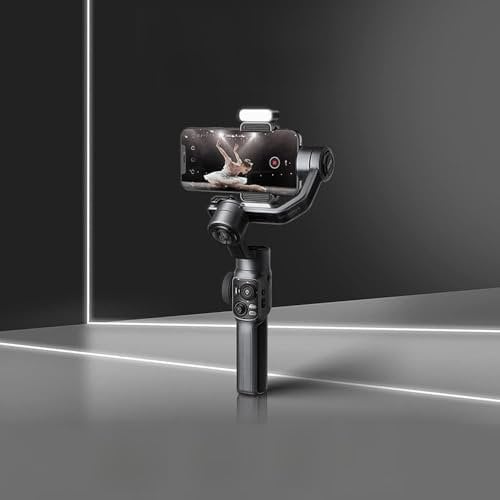 Qukaim Smooth 5 Handheld 3-Axis Smartphone Gimbal Stabilizer, Dolly Zoom, Smart Tracking, Timelapse, Gesture Control, AI Editing, Includes Video Light and Tripod, Compatible with Most