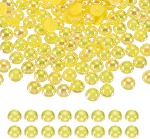 sourcing map 1300Pcs Half Pearl for Crafts, 4mm Plastic Half Flatback Imitation Pearls Cabochon Loose Beads Rhinestone for DIY Crafts Clothing Tumbler Shoes Embellishment Nail (Yellow AB)