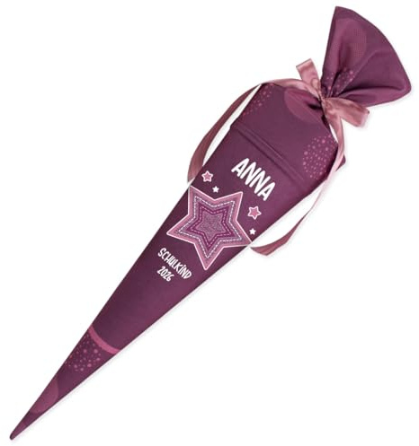Deine Schultüte aus Stoff Kuschel Velvet Wunschmotiv individualisierbar mit Wunschname personalisierbar 70 cm 85 cm – Mädchen (85 cm mit Kissen, Modell 6: Stern)