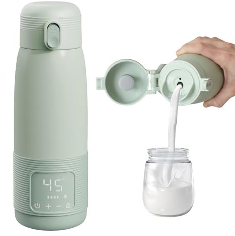 Schnellheizender Babyflaschenwärmer, Babyflaschenwärmer, Temperaturkontrolle 37~55 °C mit Digitalanzeige Tragbarer Flaschenwärmer Große, 500ml Kapazität für Reisen & Nachtfütterung (Hellgrün)