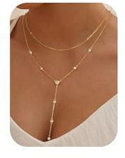 Turandoss Gold Lange Y-Kette Damen – Zierliche Lange Y-Kette 14K Vergoldete Mehrreihige Y-förmige Zirkonia Kette Damen Trendiger Schmuck Gold