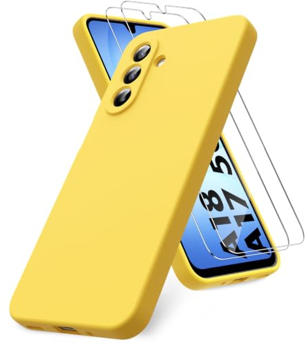 Vansdon Handyhülle kompatibel mit Samsung Galaxy A17 4G/5G Hülle-Gelb | Inklusive 2 Stück Panzer Schutz Glas, weiche TPU Flüssigsilikonhülle, stoßfestem Gummi Silikongel Fall